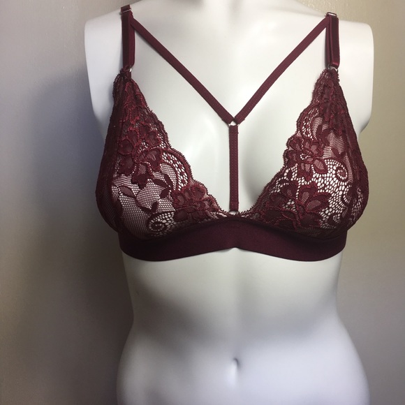 Red wine floral lace bralette super sexy Large - Picture 7 of 8